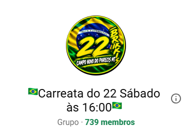 Tela do grupo de WhatsApp Carreata do 22 Sábado às 16:00, com 739 membros, em Campo Novo do Parecis