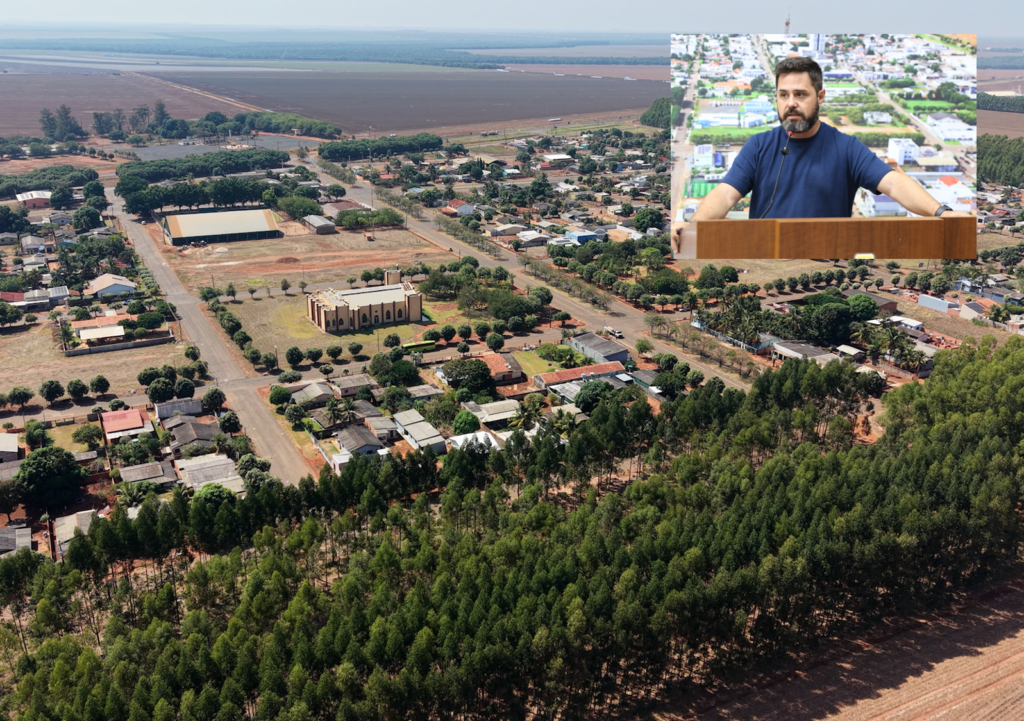 Vista aérea do Distrito Marechal Rondon, em Campo Novo do Parecis, com destaque para o vereador Beito Machadinho