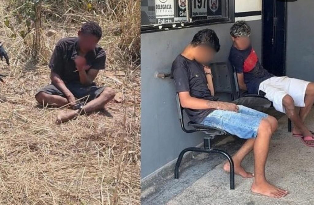 Vítima resgatada e suspeitos detidos pela Polícia Militar em Cáceres após agressões no bairro Jardim Vitória
