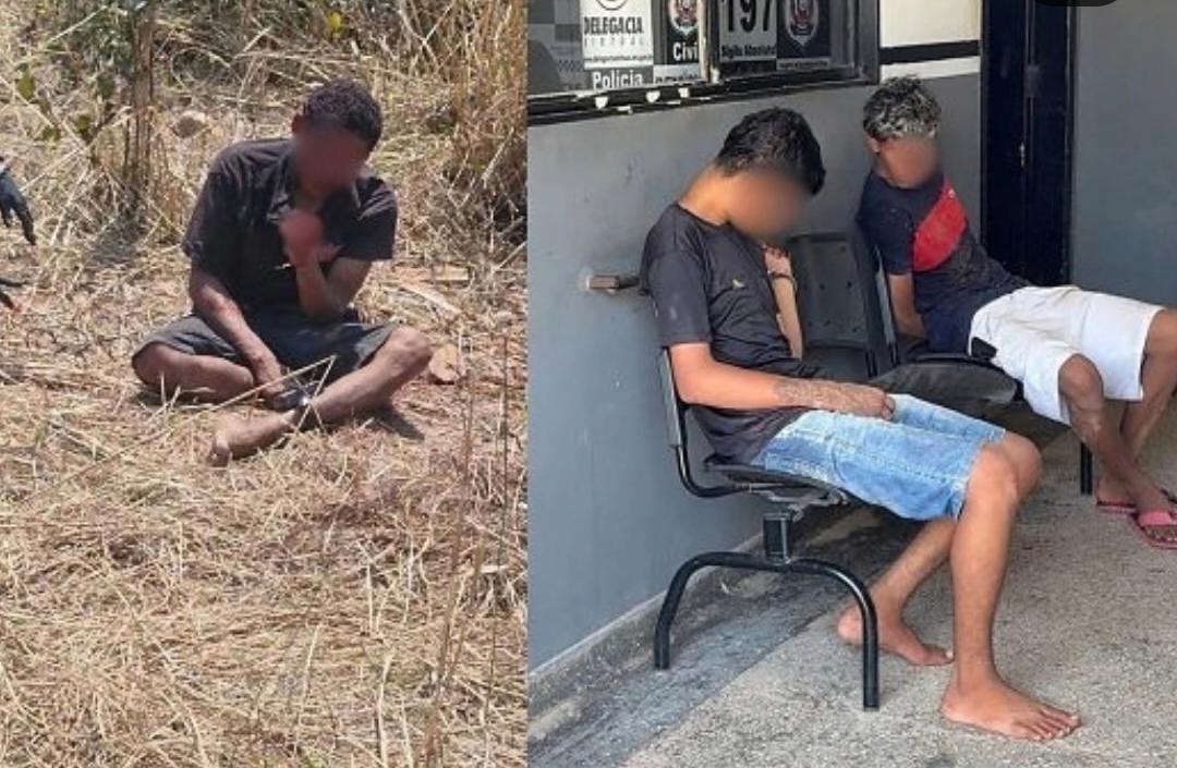 Vítima resgatada e suspeitos detidos pela Polícia Militar em Cáceres após agressões no bairro Jardim Vitória